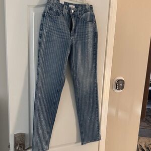 Good American Blue with rhinestones Straight Leg Jeans